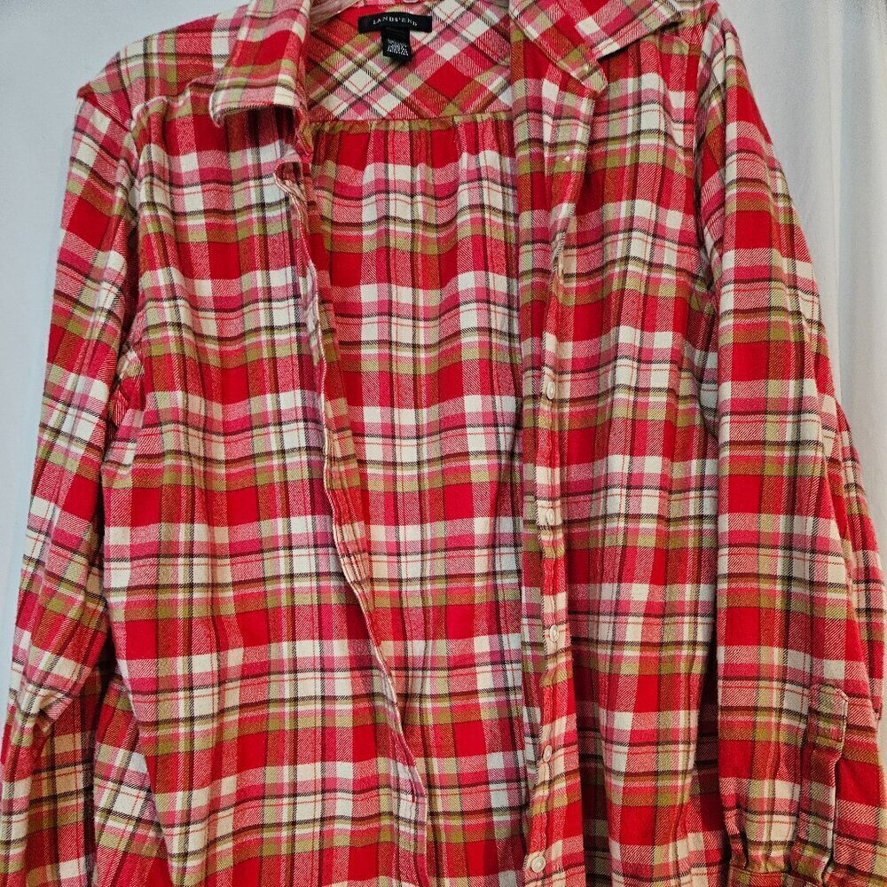 Lands' End Red/Pink/greenish‎ Flannel Shirt Size XL